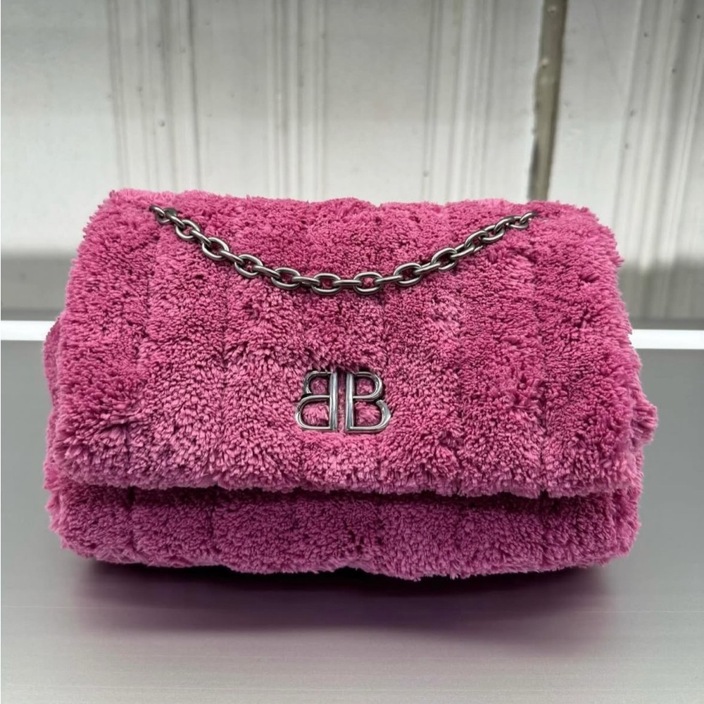 Balenciaga Pink Monaco Mini Bag Quilted Towel Fabric NWT - Picture 2 of 9